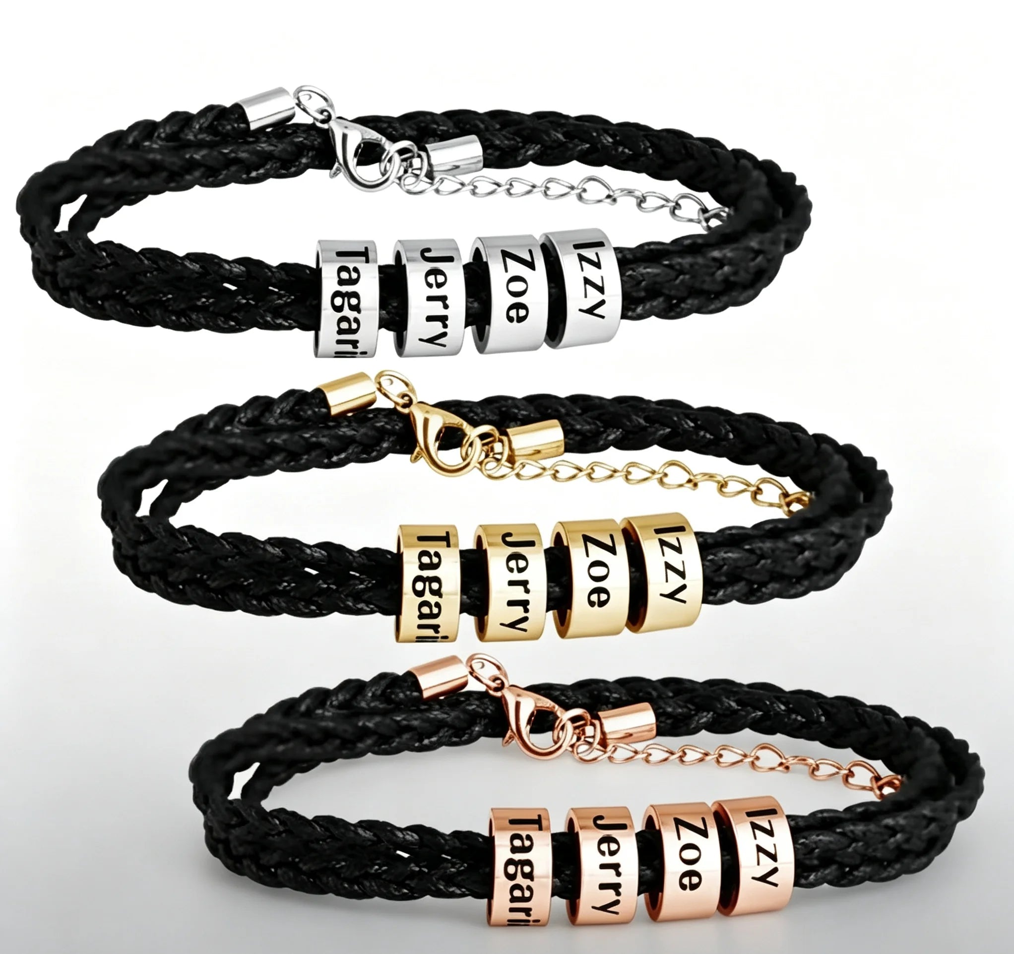 MaiLun 1pc Customized Family Names Beads Men Braided Bracelet Personalized Jewelry Gift for Father boyfriend