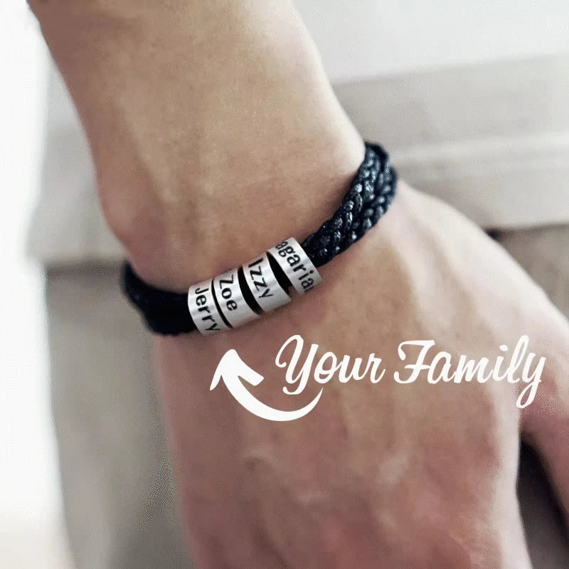 MaiLun 1pc Customized Family Names Beads Men Braided Bracelet Personalized Jewelry Gift for Father boyfriend