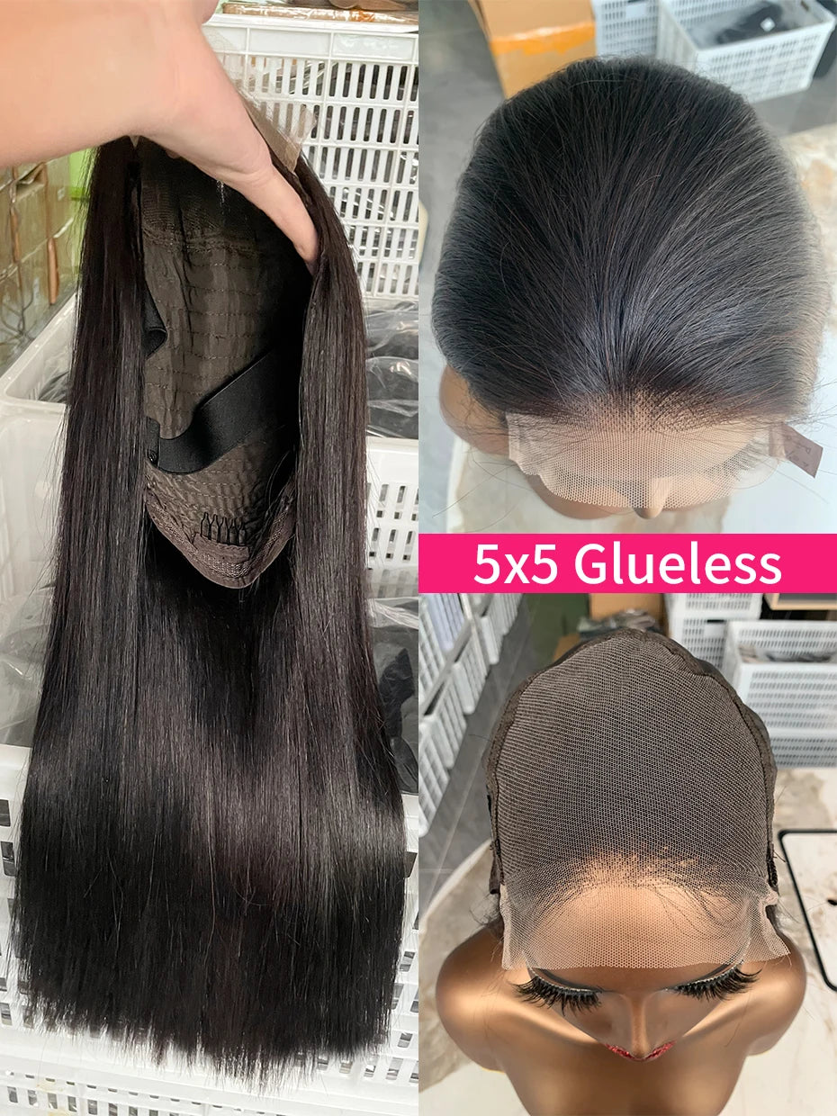 5x5 Glueless Vietnamese Human Hair Wig Double Drawn Short Bob Lace Front Human Hair Wigs Ready to Wear Natural Black Color 250%