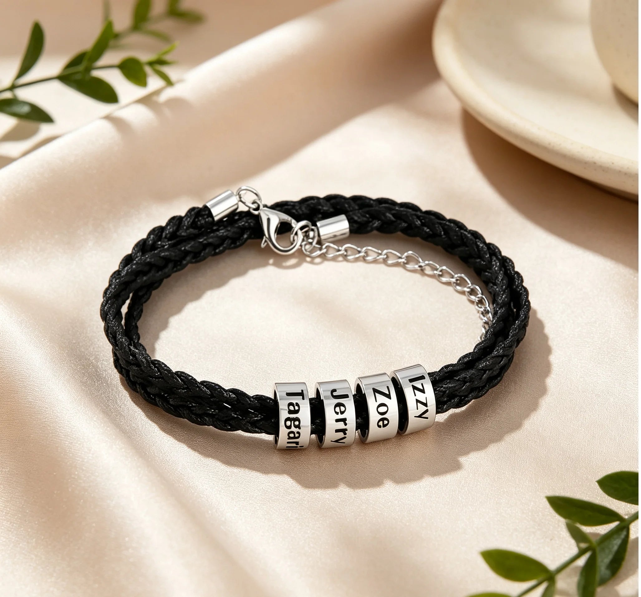MaiLun 1pc Customized Family Names Beads Men Braided Bracelet Personalized Jewelry Gift for Father boyfriend