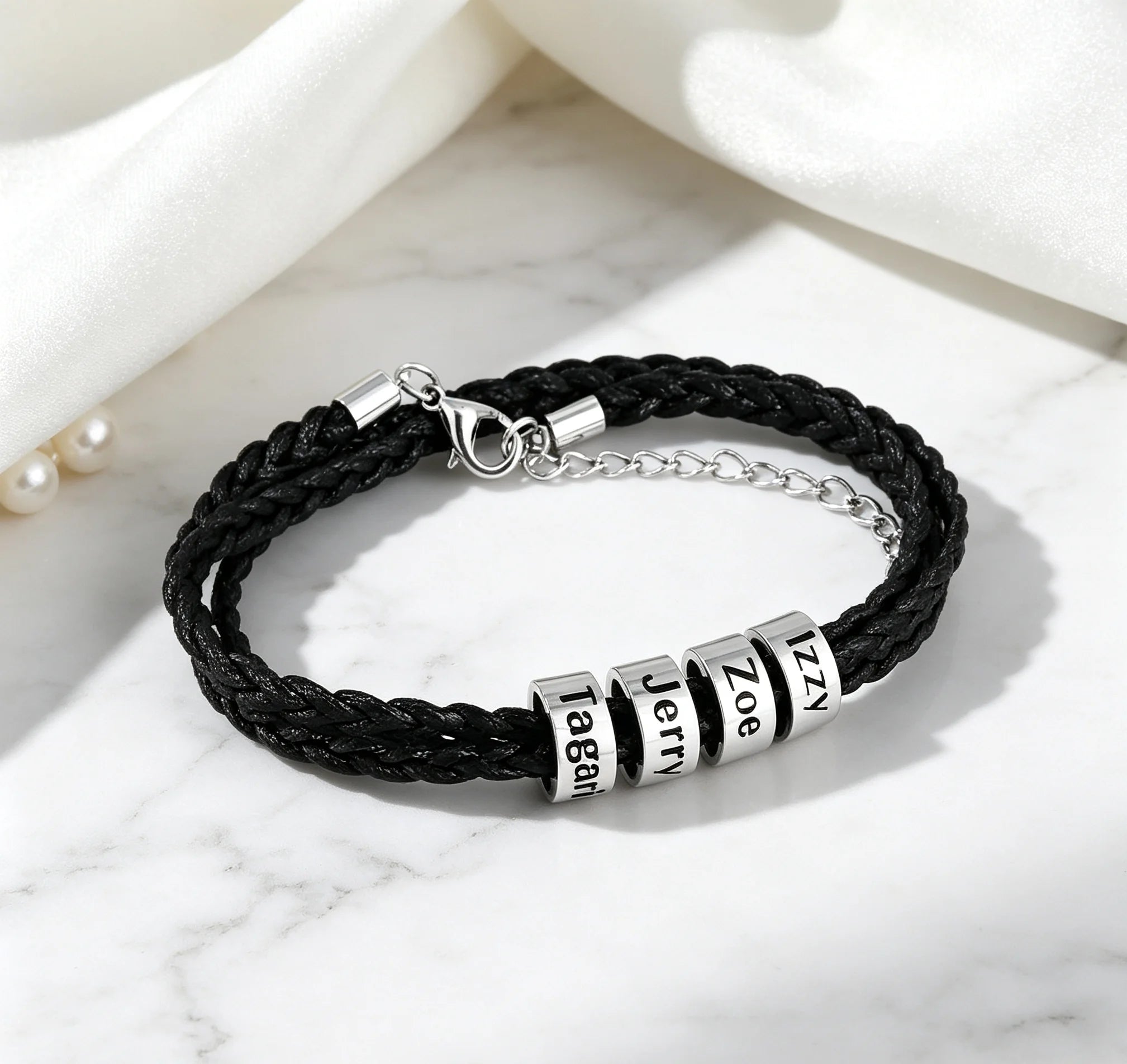 MaiLun 1pc Customized Family Names Beads Men Braided Bracelet Personalized Jewelry Gift for Father boyfriend