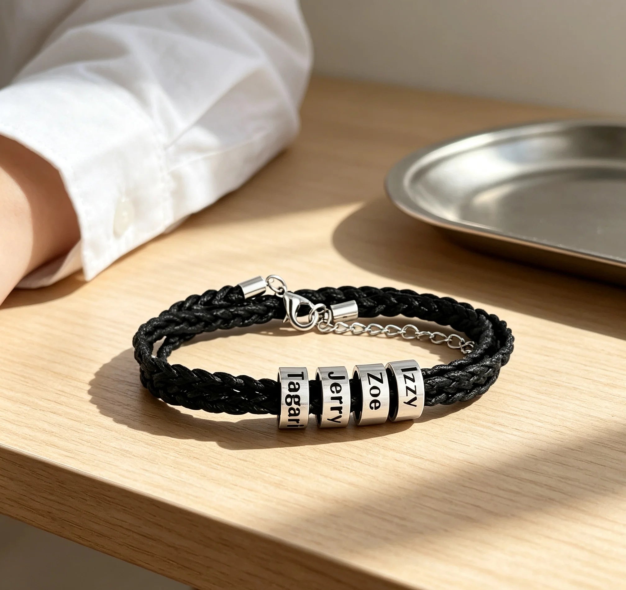 MaiLun 1pc Customized Family Names Beads Men Braided Bracelet Personalized Jewelry Gift for Father boyfriend