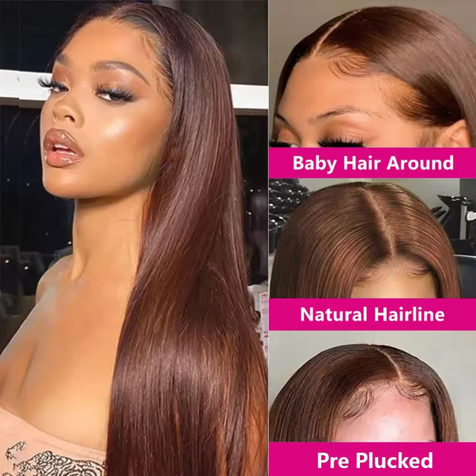 Bone Straight Human Hair Colored Brown Wigs Glueless HD Lace Frontal Wigs Brazilian Human Hair Lace Front Wigs for Black Women