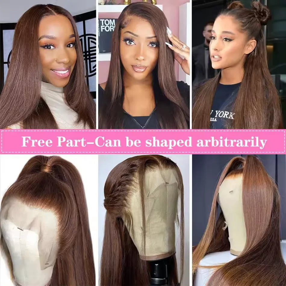 Bone Straight Human Hair Colored Brown Wigs Glueless HD Lace Frontal Wigs Brazilian Human Hair Lace Front Wigs for Black Women
