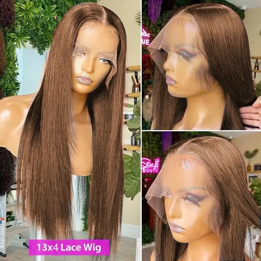 Bone Straight Human Hair Colored Brown Wigs Glueless HD Lace Frontal Wigs Brazilian Human Hair Lace Front Wigs for Black Women