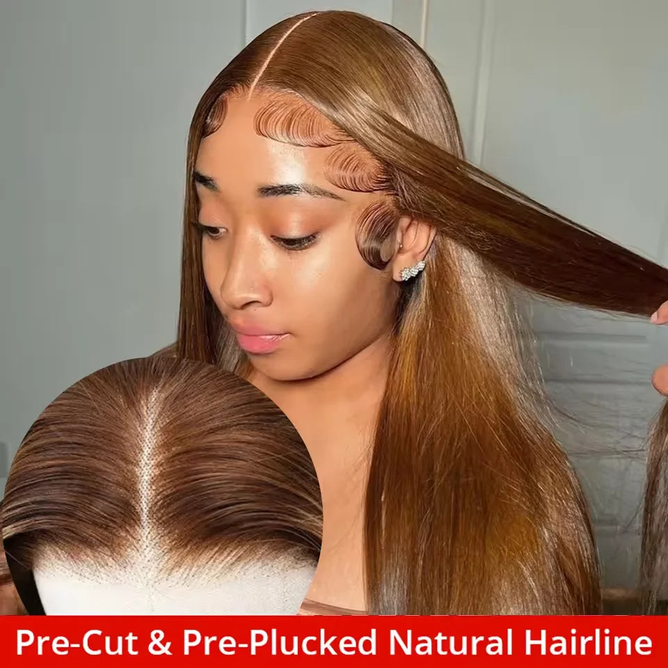 Bone Straight Human Hair Colored Brown Wigs Glueless HD Lace Frontal Wigs Brazilian Human Hair Lace Front Wigs for Black Women