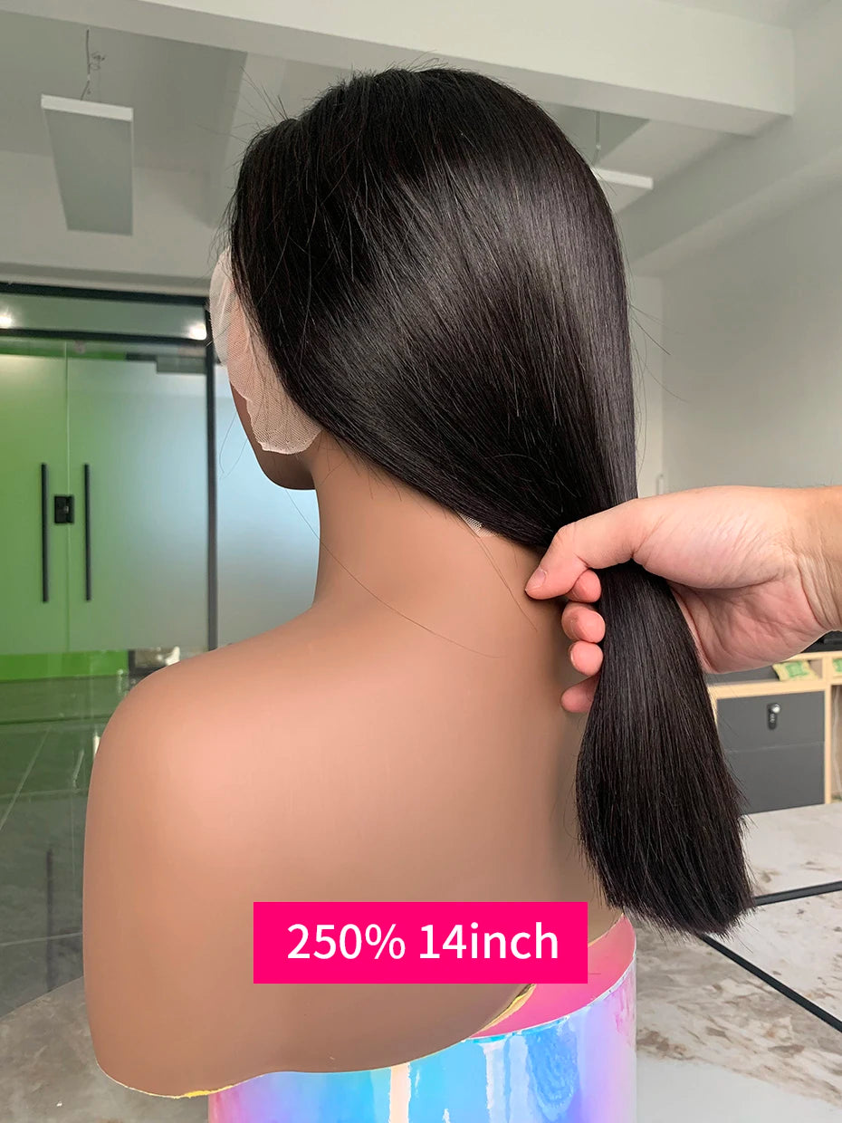 5x5 Glueless Vietnamese Human Hair Wig Double Drawn Short Bob Lace Front Human Hair Wigs Ready to Wear Natural Black Color 250%