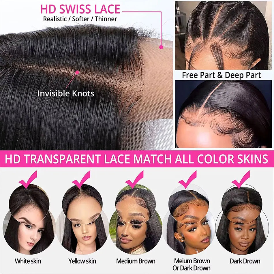  Vietnamese Human Hair Wigs Super Double Drawn Bone Straight Glueless Wigs Human Hair Wear and Go Lace Front Wig Raw Virgin Hai