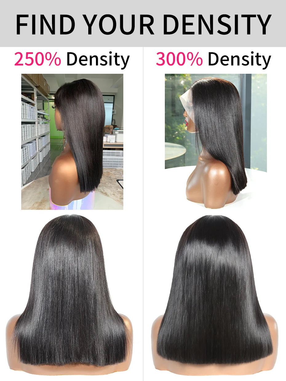 5x5 Glueless Vietnamese Human Hair Wig Double Drawn Short Bob Lace Front Human Hair Wigs Ready to Wear Natural Black Color 250%
