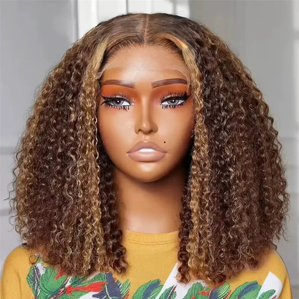 Curly Vietnamese Highlight Bob Wigs Deep Wave Short Bob Wig 4/27 Color 13x4 Lace Front Wig Bob 100% Human Hair Lace Frontal Wigs