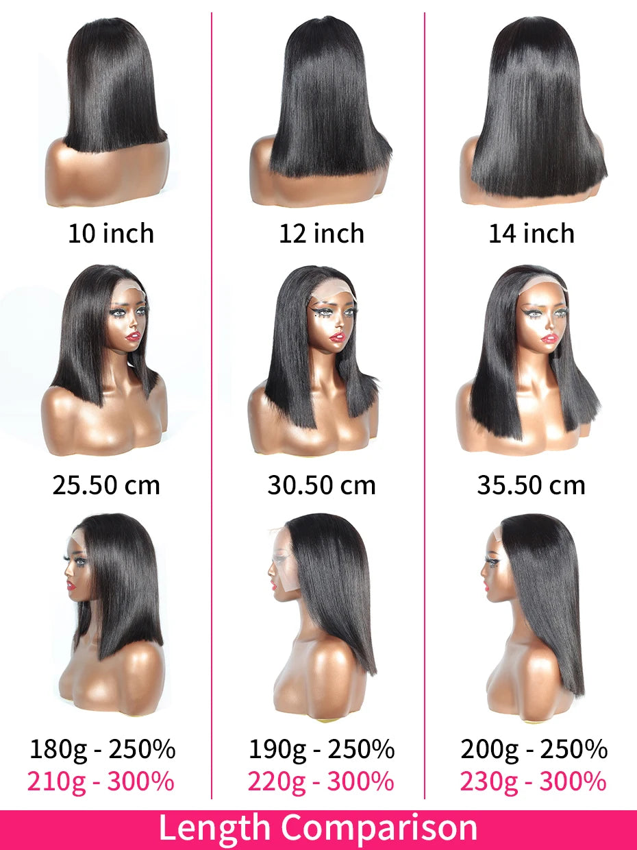 5x5 Glueless Vietnamese Human Hair Wig Double Drawn Short Bob Lace Front Human Hair Wigs Ready to Wear Natural Black Color 250%